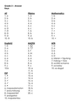 Grade 2 Answer Key Overview | PDF