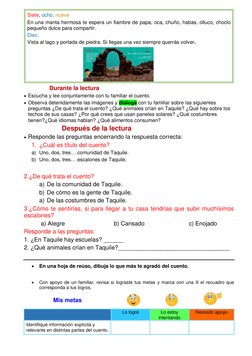 Siete, ocho, nueve 
En una manta hermosa te espera un fiambre de papa, oca, chuño, habas, olluco, choclo 
pequeño dulce para