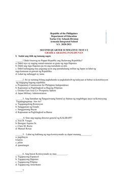 Republic of the Philippines
Department of Education
Tarlac City Schools Division
Armenia Integrated School
S.Y. 2020-2021
SEC