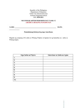 Republic of the Philippines
Department of Education
Tarlac City Schools Division
Armenia Integrated School
S.Y. 2020-2021
SEC
