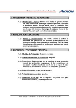 TELS: (01-33) 31-34-05-00 Y 31-34-05-76 FAX: (01-33) 31-34-05-00
6.- PROCEDIMIENTO EN CASO DE DERRAMES
6.1).- Métodos para Li