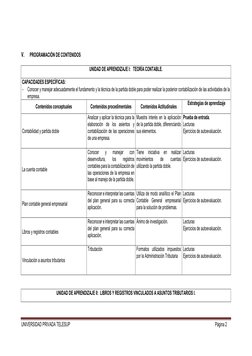 UNIVERSIDAD PRIVADA TELESUP 
Página 2 
 
V. 
PROGRAMACIÓN DE CONTENIDOS 
 
 
 
UNIDAD DE APRENDIZAJE I:   TEORÍA CONTABLE.