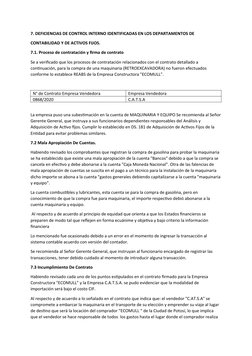 7. DEFICIENCIAS DE CONTROL INTERNO IDENTIFICADAS EN LOS DEPARTAMENTOS DE
CONTABILIDAD Y DE ACTIVOS FIJOS.
7.1. Proceso de con