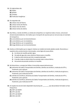 3 
 
11. Os triglicerídeos são 
(A) lípidos 
(B) glícidos 
(C) prótidos 
(D) moléculas inorgânicas 
 
12. Os traqueídos são