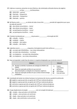 4 
 
17. A glicose e sacarose, presentes na seiva floémica, são sintetizados utilizando átomos de oxigénio 
______________ na