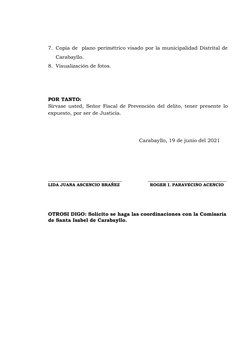7. Copia de  plano perimétrico visado por la municipalidad Distrital de
Carabayllo.
8. Visualización de fotos.
 
 
POR TANTO: