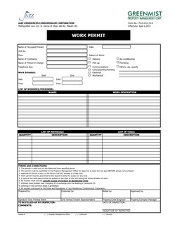 JAZZ RESIDENCES CONDOMINIUM CORPORATION
            Form No.: F6-0-012115-A
Metropolitan Ave. Cor. N. Garcia St. Brgy. Bel-Ai