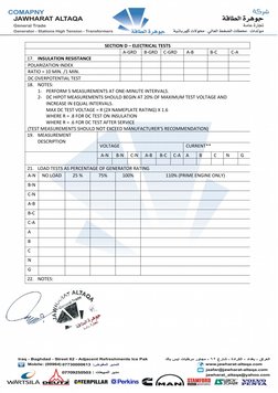 SECTION D – ELECTRICAL TESTS
A-GRD
B-GRD
C-GRD
A-B
B-C
C-A
17. INSULATION RESISTANCE
POLARIZATION INDEX
RATIO = 10 MIN. /1 MI