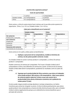 ¿Cuál de ellos exportaría camisas? 
Costo de oportunidad: 
 
1 camisa 
1 computadora 
Estados Unidos 
0.2 computadoras 
5 cam
