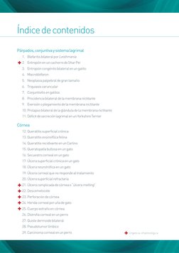 Índice de contenidos
Párpados, conjuntiva y sistema lagrimal
1.	 Blefaritis bilateral por Leishmania 
2.	 Entropión en un cac