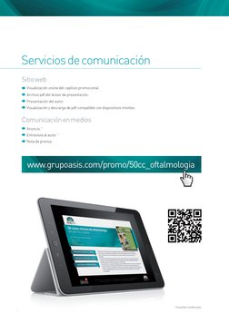 www.grupoasis.com/promo/50cc_oftalmologia
Sitio web
	Visualización online del capítulo promocional.
	Archivo pdf del dosier d
