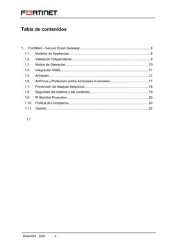 Tabla de contenidos
1.
FortiMail – Secure Email Gateway......................................................................
