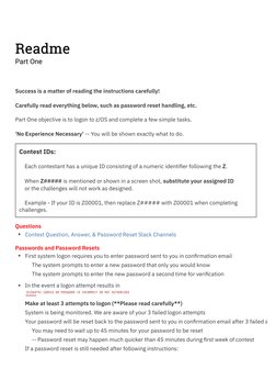 Readme
Part One
Success is a matter of reading the instructions carefully!
Carefully read everything below, such as password