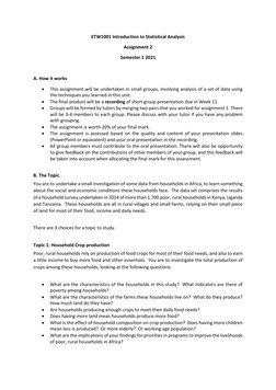 ETW1001 Introduction to Statistical Analysis 
Assignment 2 
Semester 1 2021 
 
A. How it works 
• 
This assignment will be un