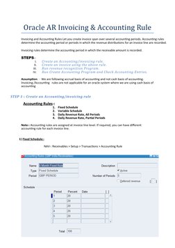 Oracle AR Invoicing & Accounting Rule
Invoicing and Accounting Rules Let you create invoice span over several accounting peri
