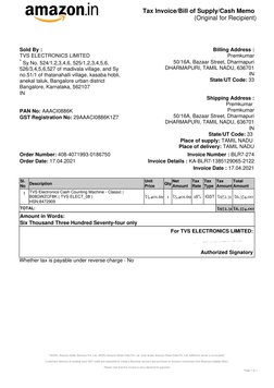 Tax Invoice/Bill of Supply/Cash Memo
(Original for Recipient)
*ASSPL-Amazon Seller Services Pvt. Ltd., ARIPL-Amazon Retail