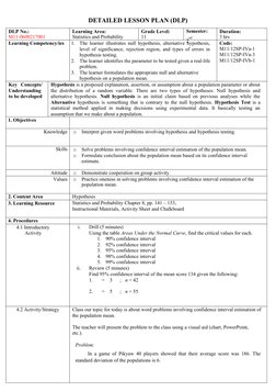 Hypothesis Testing Lesson Plan for Grade 11 | PDF | Hypothesis ...