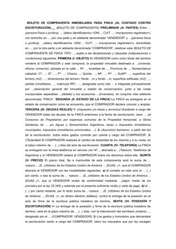 BOLETO DE COMPRAVENTA INMOBILIARIA PARA FINCA (AL CONTADO CONTRA
ESCRITURACIÓN).__  (BOLETO DE COMPRAVENTA) PRELIMINAR (A- P