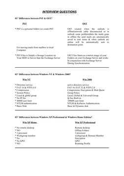 INTERVIEW QUESTIONS
01* Differences between PST & OST?
PST
OST
* PST is a personal folders we create PST 
OST