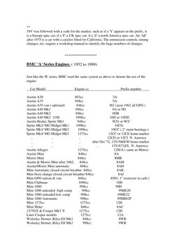 BMC Engine Codes and Identification Guide | PDF | Mini | Motor Vehicle ...