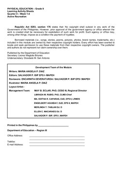 4th Quarter Grade 9 Pe Learning Activity Sheets Week 1 4 1 | PDF ...
