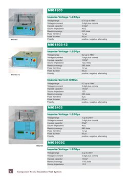 6
Component Tests: Insulation Test System
MIG1803
Impulse Voltage 1.2/50µs
Voltage range
0.75 up to 18kV
Voltage increment
3
