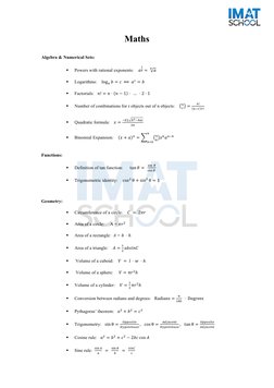Maths 
 
Algebra & Numerical Sets: 
 
§ 
Powers with rational exponents:    𝑎
!
! =  
𝑎
!
 
 
§ 
Logarithms:    log! 𝑏= 𝑐