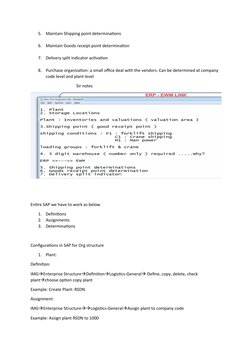 5.
Maintain Shipping point determinations
6.
Maintain Goods receipt point determination
7.
Delivery split indicator activatio