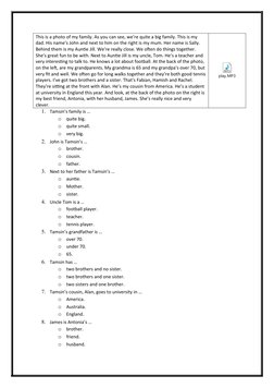 This is a photo of my family. As you can see, we’re quite a big family. This is my 
dad. His name’s John and next to him on t