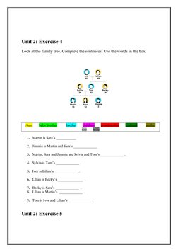 Unit 2: Exercise 4 
Look at the family tree. Complete the sentences. Use the words in the box.
Aunt       baby brother