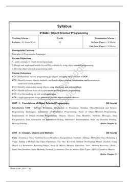 (Book Code : PO132A) 
Syllabus 
214444 : Object Oriented Programming 
Teaching Scheme :  
Lectures : 03 Hours/Week 
Credi