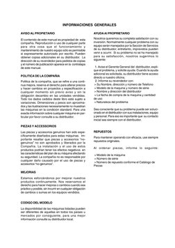 INFORMACIONES GENERALES
El contenido de este manual es propiedad de  esta
compañía. Reproducción o uso de cualquier parte
par