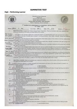 SUMMATIVE TEST
High – Performing Learner
