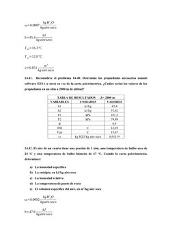 ω=0.0087
kg H 2O
kgaire seco
h=45.4
kJ
kg aireseco
T bh=16.3℃
T pr=12.0℃
v=0.851
m
3
kg aire seco
14.41.  Reconsidere el prob