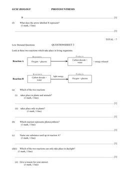 GCSE BIOLOGY
PHOTOSYNTHESIS
           B  ...................................................................................