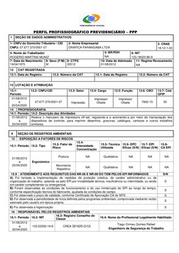 PERFIL PROFISSIOGRÁFICO PREVIDENCIÁRIO – PPP 
 I 
SEÇÃO DE DADOS ADMINISTRATIVOS 
1- CNPJ do Domicílio Tributário / C