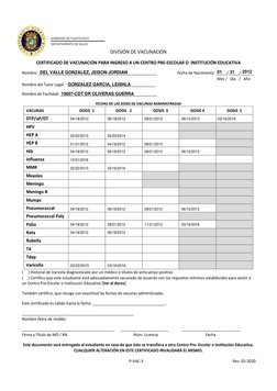 DIVISIÓN DE VACUNACIÓN 
 
CERTIFICADO DE VACUNACIÓN PARA INGRESO A UN CENTRO PRE-ESCOLAR O  INSTITUCIÓN EDUCATIV