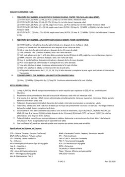 REQUISITOS MÍNIMOS PARA: 
 
I. 
TODO NIÑO QUE INGRESA A UN CENTRO DE CUIDADO DIURNO, CENTRO PRE-ESCOLAR O HEAD START: