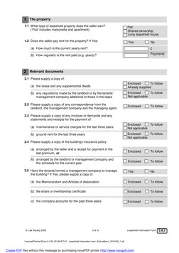 Leasehold Information Form page covering property type and relevant documents