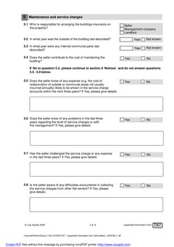 Leasehold Information Form page covering maintenance and service charges