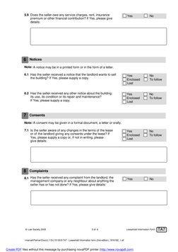 Leasehold Information Form page covering notices, consents and complaints