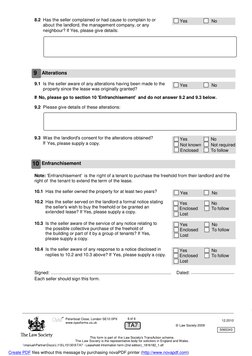 Leasehold Information Form final page covering alterations and enfranchisement