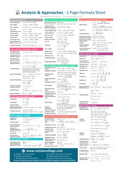 Analysis & Approaches - 1 Page Formula Sheet 
IB Mathematics SL & HL – First examinations 2021  
 
Prior Learning SL & HL
