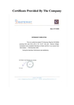 Certificate Provided By The Company
