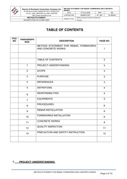Method Statement for Rebar and Formwork | PDF | Concrete | Materials