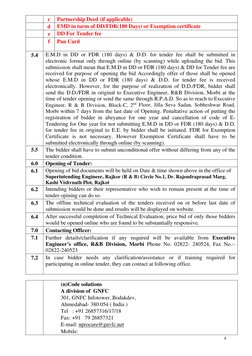 4 
 
c 
Partnership Deed (if applicable) 
 
d 
EMD in turm of DD/FDR(180 Days) or Exemption certificate 
 
 
e 
DD For Te