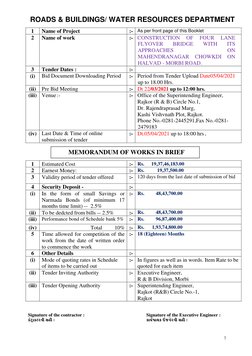 7 
ROADS & BUILDINGS/ WATER RESOURCES DEPARTMENT 
1 
Name of Project 
:-
As per front page of this Booklet  
2 
Name of w