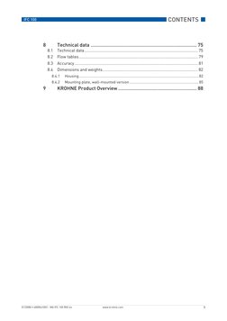 CONTENTS  
5
www.krohne.com
01/2008 • 4000041002 - MA IFC 100 R02 en
IFC 100
8 
Technical data .............................