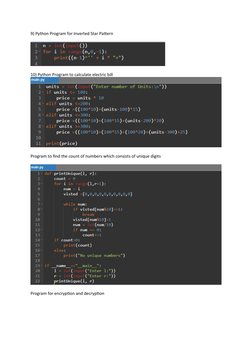 9) Python Program for Inverted Star Pattern
10) Python Program to calculate electric bill
Program to find the count of number