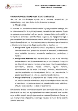 ESCUELA PROFESIONAL DE FARMACIA Y BOQUÍMICA 
Guía de Práctica de Farmacología II 
 
 
 
COMPLICACIONES AGUDAS DE LA DIABETES